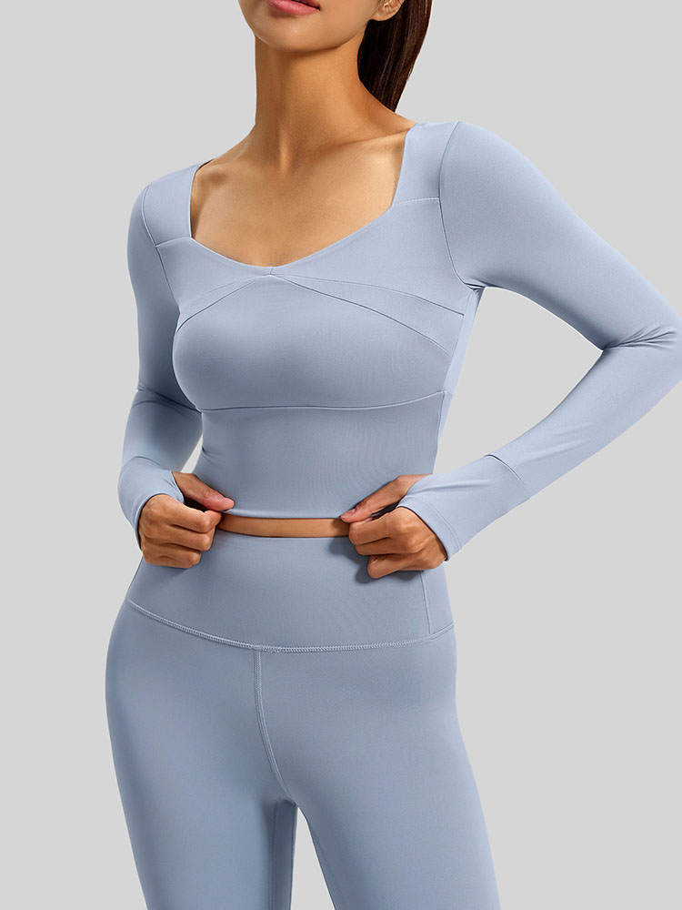 Yoga Fitness Top - بلوزة يوغا بأكمام طويلة مع وسائد