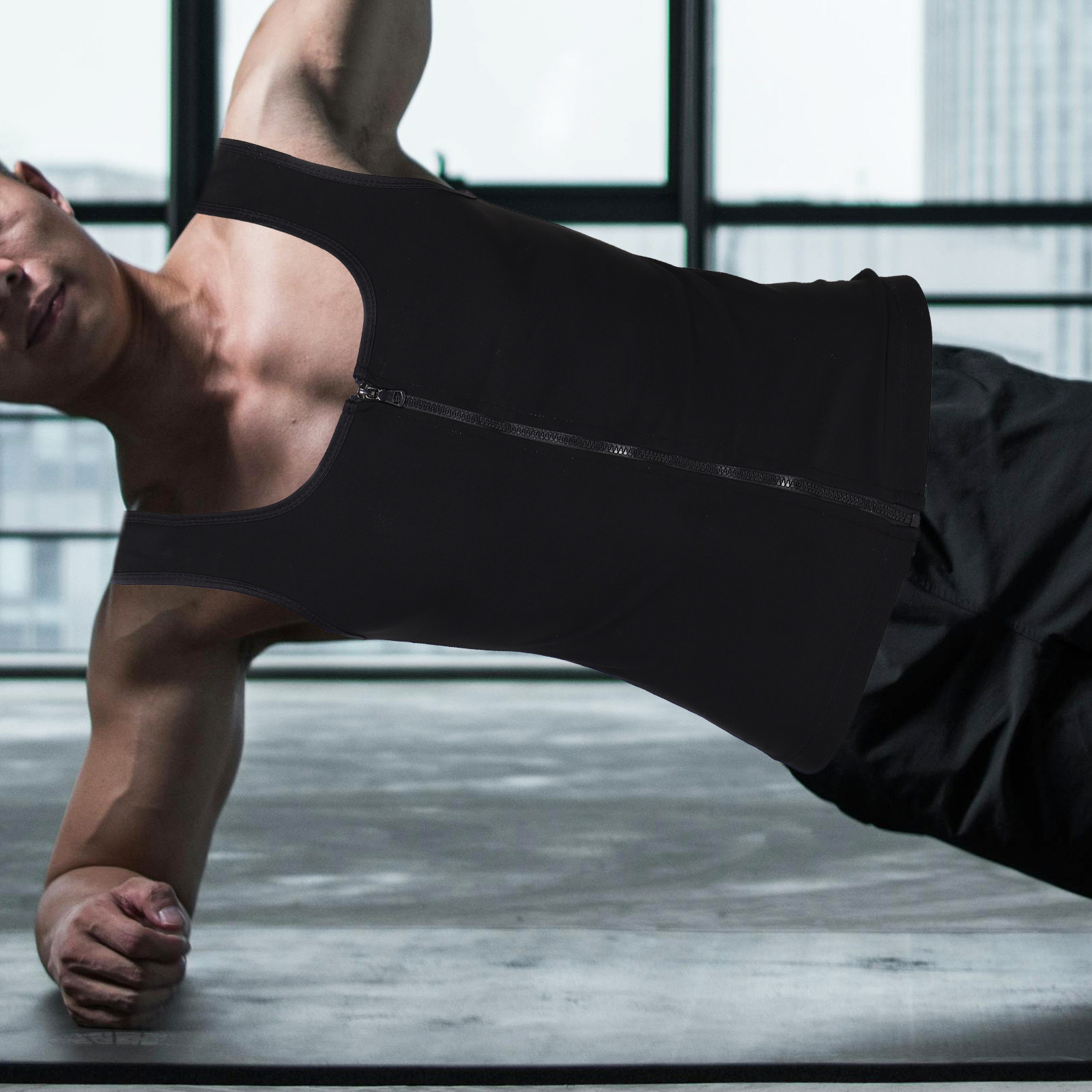 Yoga Fitness Top - سترة ضاغطة للرجال مع سحاب، قميص